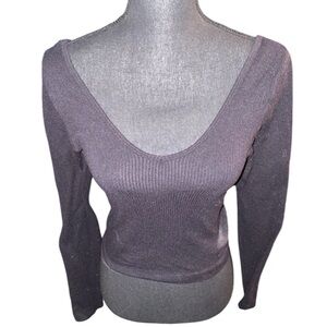 Women Y2k Long Sleeve Shirt Solid Color Knit Basic V Neck Crop Top Casual Slim